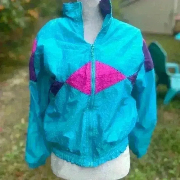 Vintage Puma wind breaker jacket. 80s fashion! Size M. Pink, blue, purple. Fun! - Picture 5 of 12